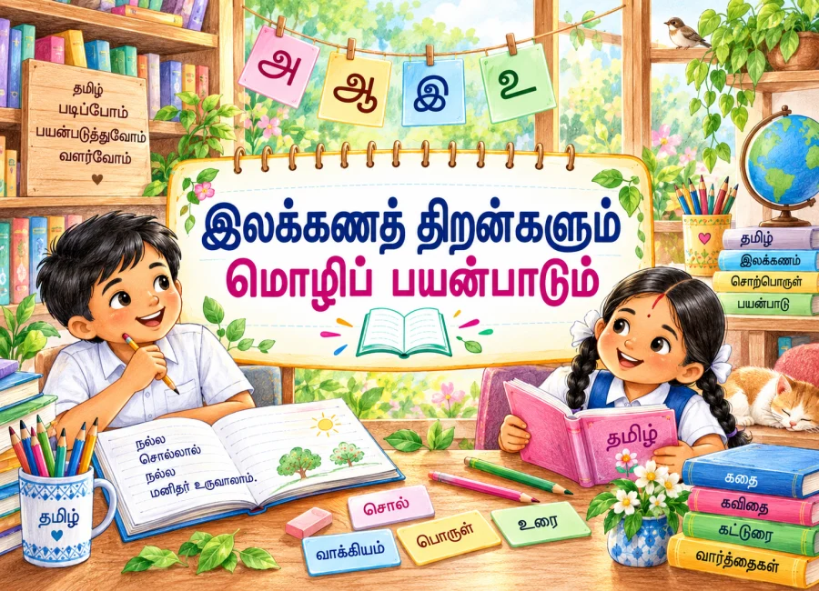 5ஆம் வகுப்பு  இலக்கணத் திறன்களும் மொழிப் பயன்பாடும் இலக்கண விதிகளைப் புரிந்துகொண்டு சரியான சொற்களையும் வாக்கியங்களையும் அமைத்தல்.